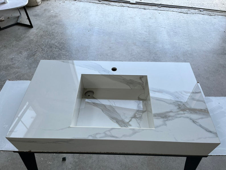 Italian Engineered Porcelain Sink - Calacatta Marble 100x55cm, photo 3 of 8