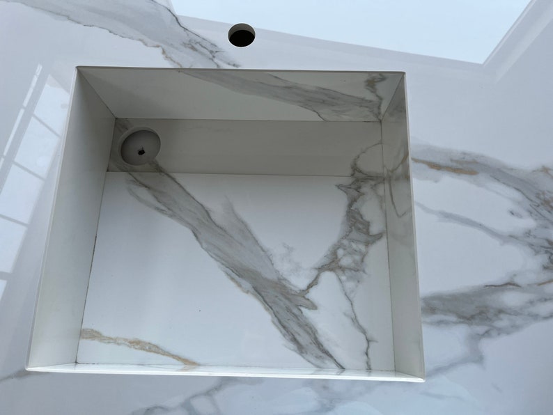 Italian Engineered Porcelain Sink - Calacatta Marble 100x55cm, photo 4 of 8