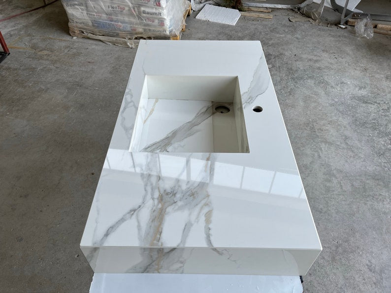 Italian Engineered Porcelain Sink - Calacatta Marble 100x55cm, photo 5 of 8