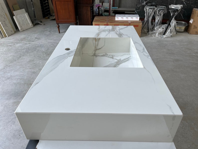 Italian Engineered Porcelain Sink - Calacatta Marble 100x55cm, photo 6 of 8