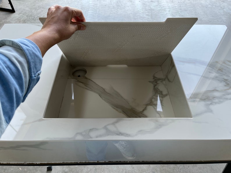 Italian Engineered Porcelain Sink - Calacatta Marble 100x55cm, photo 7 of 8