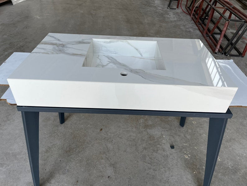 Italian Engineered Porcelain Sink - Calacatta Marble 100x55cm, photo 8 of 8
