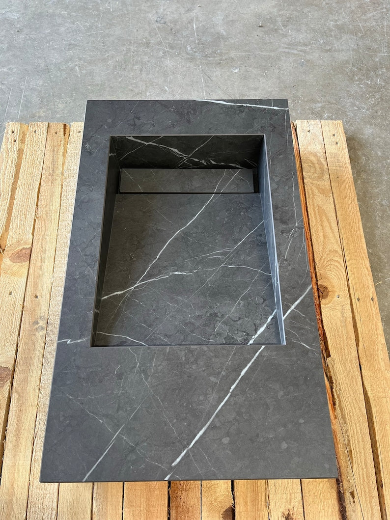 Pietra Grey Engineered Porcelain Bathroom Sink Italian Handcrafted, photo 4 of 7