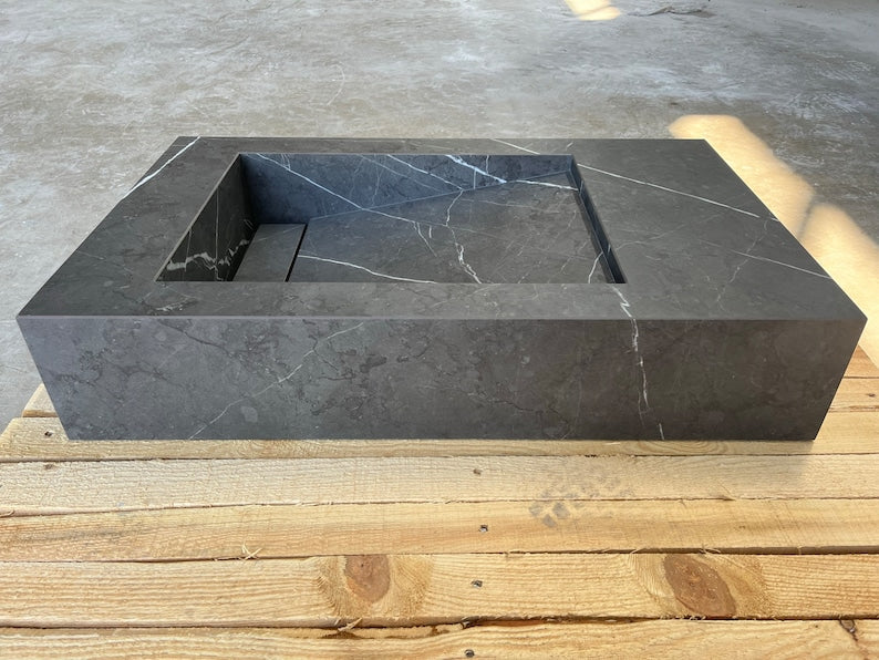 Pietra Grey Engineered Porcelain Bathroom Sink Italian Handcrafted, photo 3 of 7