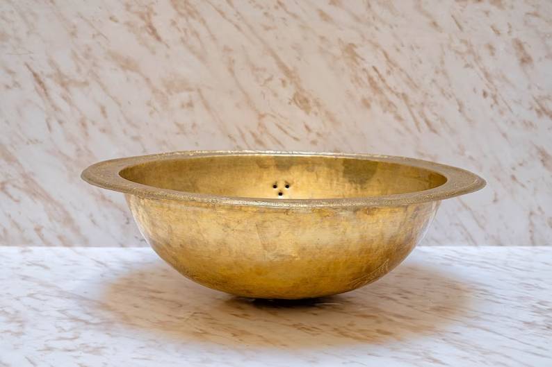 Unlacquered Brass Engraved Bathroom Sink - Drop in Sink