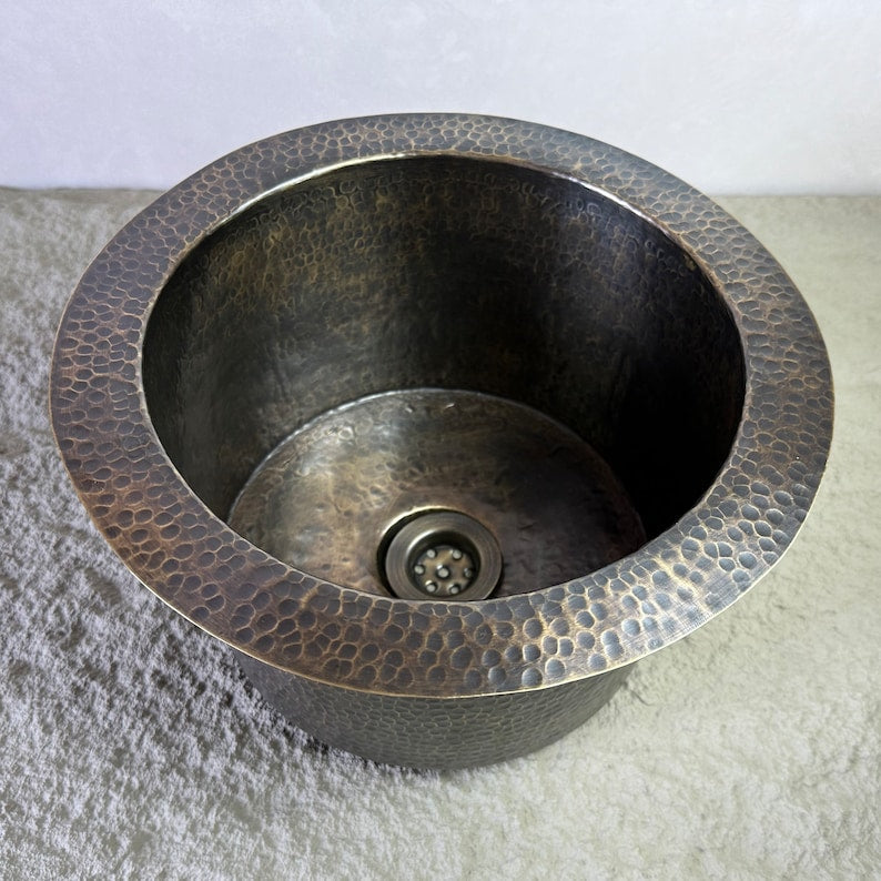 Patina Brass Round Bar Sink, Round Bronze Sink including drain