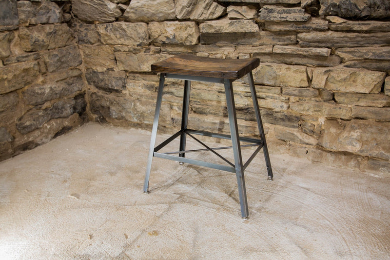 Saddle Seat Bar Stool, Counter Stool, Bar Stool Counter Height, Kitchen Island Stool, Reclaimed Wood Bar Stool, Industrial Metal Stool