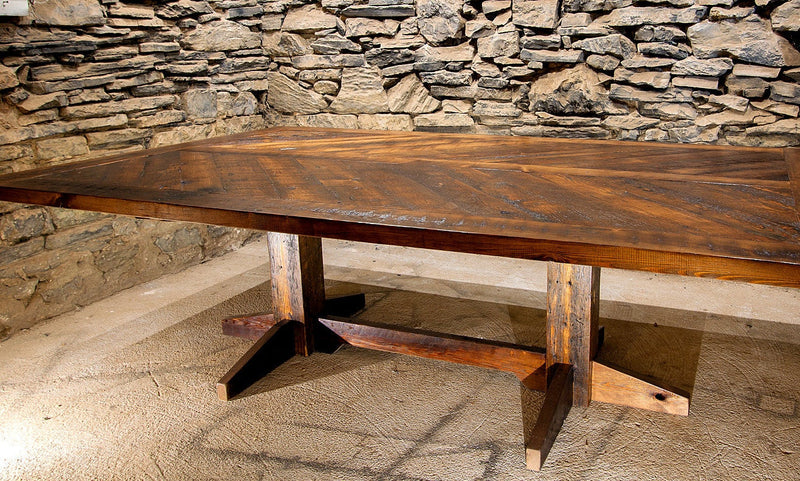 Refectory Table, Wood Dining Table, Chevron Dining Table, Barnwood Table, Trestle Dining Table, Reclaimed Wood Table