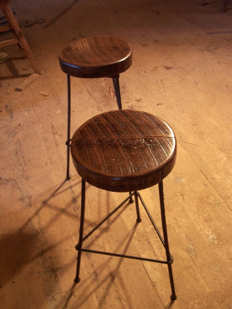 Bar stools counter height - Industrial counter stools with metal legs - Reclaimed wood counter height bar stools