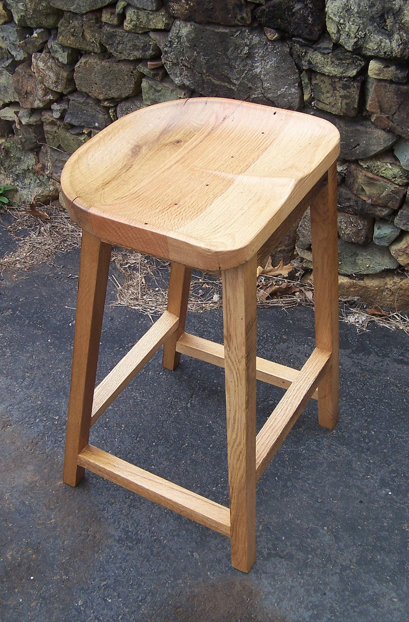 Counter Stools, Counter Height Stools, Wood Bar Stool, Reclaimed Oak Tractor Seat, Backless Bar Stools, Contoured Scooped Seat Kitchen Stool