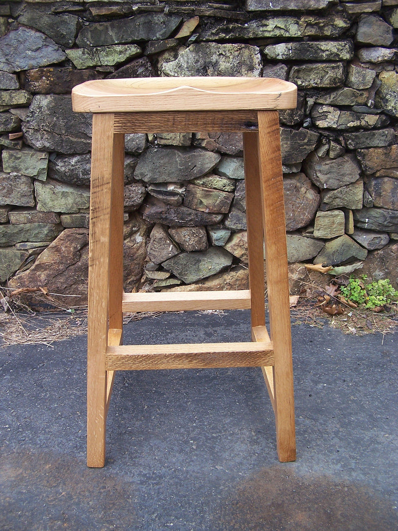 Counter Stools, Counter Height Stools, Wood Bar Stool, Reclaimed Oak Tractor Seat, Backless Bar Stools, Contoured Scooped Seat Kitchen Stool