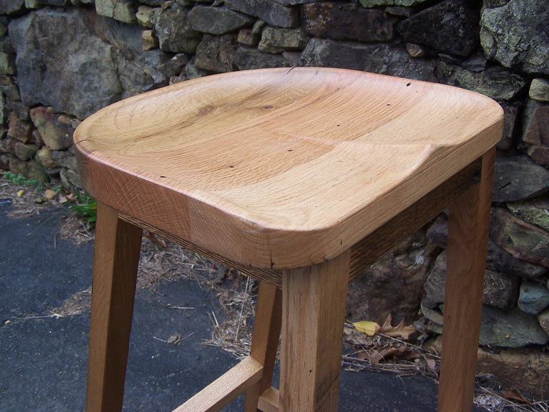 Counter Stools, Counter Height Stools, Wood Bar Stool, Reclaimed Oak Tractor Seat, Backless Bar Stools, Contoured Scooped Seat Kitchen Stool