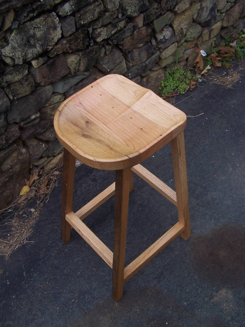 Counter Stools, Counter Height Stools, Wood Bar Stool, Reclaimed Oak Tractor Seat, Backless Bar Stools, Contoured Scooped Seat Kitchen Stool