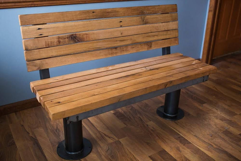 Bolted Down Bench With Back - Reclaimed Furniture For Restaurants - Wooden Bench With Back For Cafe