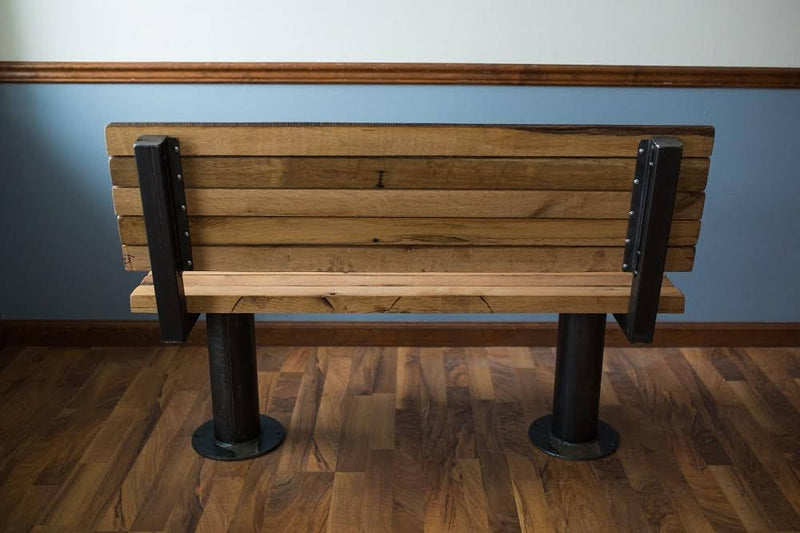 Bolted Down Bench With Back - Reclaimed Furniture For Restaurants - Wooden Bench With Back For Cafe