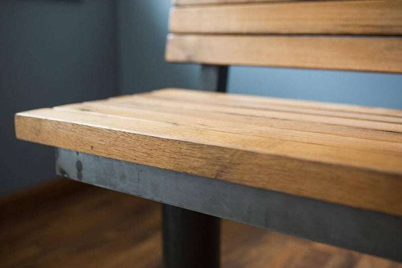 Bolted Down Bench With Back - Reclaimed Furniture For Restaurants - Wooden Bench With Back For Cafe