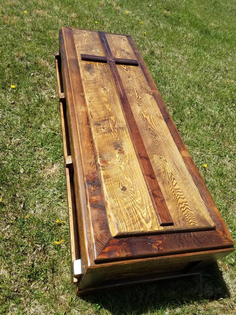 Wood Casket, Pine Coffin, Custom Casket, Cemetery Coffin, Funeral Casket, Reclaimed Wood Coffin, Cross Casket, Crucifix Coffin, Personalized