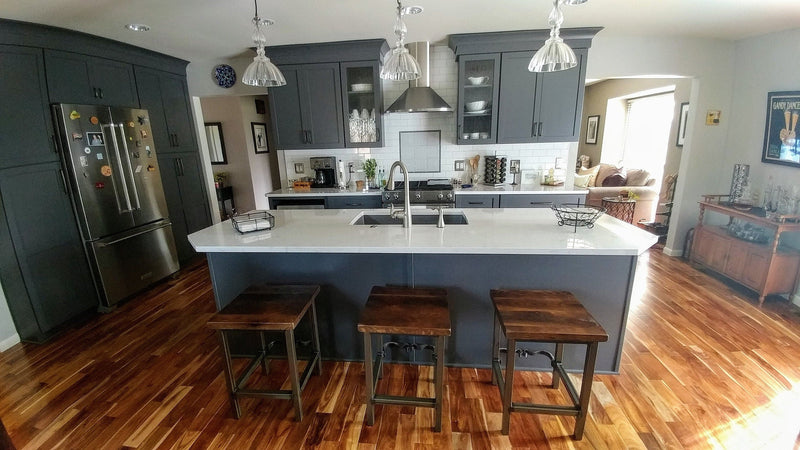 Square bar stool counter height-RIGHT PROPER - Industrial counter height stools reclaimed wood - Kitchen island bar stools backless