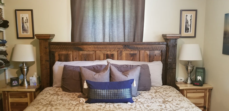 The Montana Bed, Rustic Bed Frame, Farmhouse Bed, Barnwood Bed, Raised Panel Headboard Bed, Reclaimed Wood Bed,Rustic Lodge Furniture