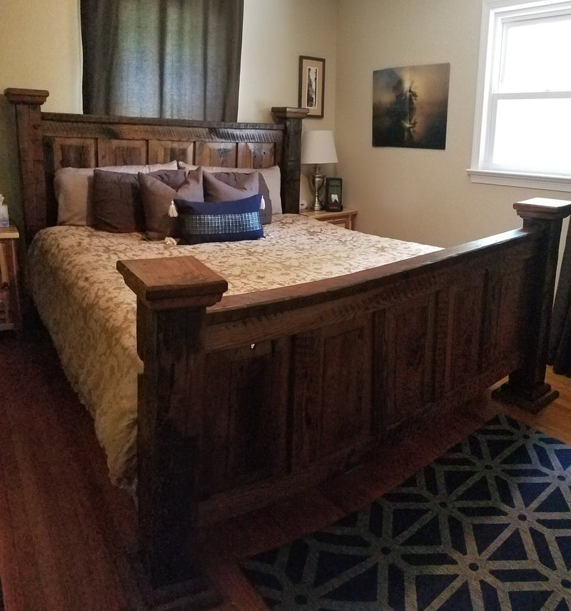 The Montana Bed, Rustic Bed Frame, Farmhouse Bed, Barnwood Bed, Raised Panel Headboard Bed, Reclaimed Wood Bed,Rustic Lodge Furniture