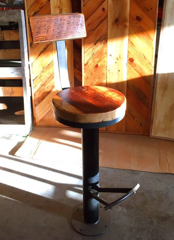 Bolt Down Bar Stools with Circular Footrest, Swivel Bar Stools, Restaurant Bar Stool, Industrial Counter Height Stool with Backrest