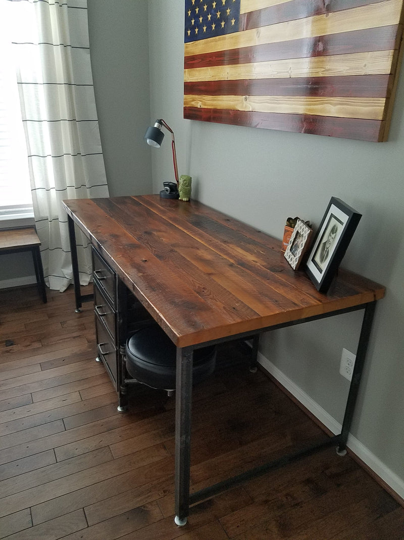 Wood Desk With Drawers, Industrial Desk, Home Office Desk, Antique Style Storage Desk, Rustic Desk, Primitive Furniture,Solid Wood Boho Desk