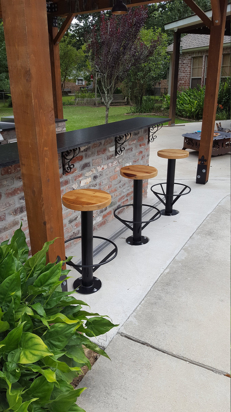 Outdoor Bar Stools, Bolt Down Bar Stools, Rustic Modern Bar Stool, Outdoor Patio Bar Stools, Floor Mounted Metal Bar Stool, Garden Bar Stool