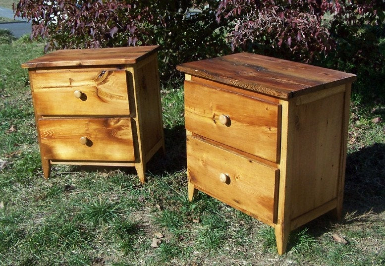 Reclaimed Solid Distressed Pine Nightstand - Rustic Modern Bedside Table With Drawers - Handcrafted Farmhouse Solid Wood Nightstand