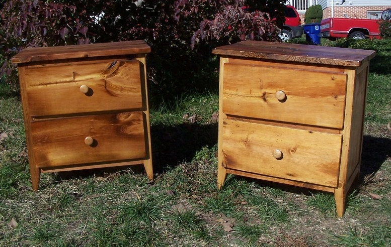 Reclaimed Solid Distressed Pine Nightstand - Rustic Modern Bedside Table With Drawers - Handcrafted Farmhouse Solid Wood Nightstand