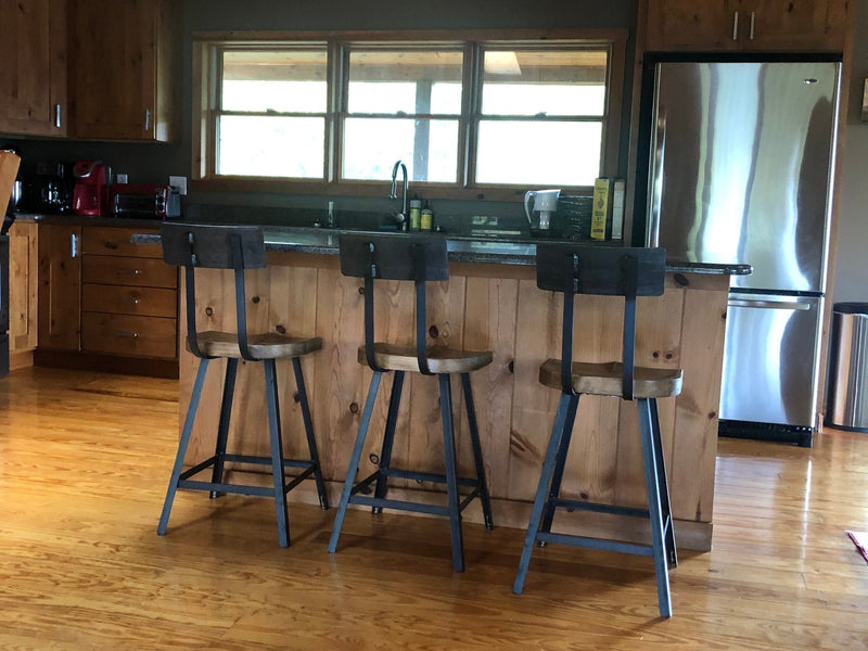 Bar Stools With Back, Swiveling Scooped Seat Brew Haus, Wood Counter Height Stools, Swivel Bar Stools, Farmhouse Bar Chair