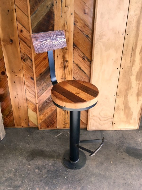 Bolt Down Bar Stools with Circular Footrest, Swivel Bar Stools, Restaurant Bar Stool, Industrial Counter Height Stool with Backrest