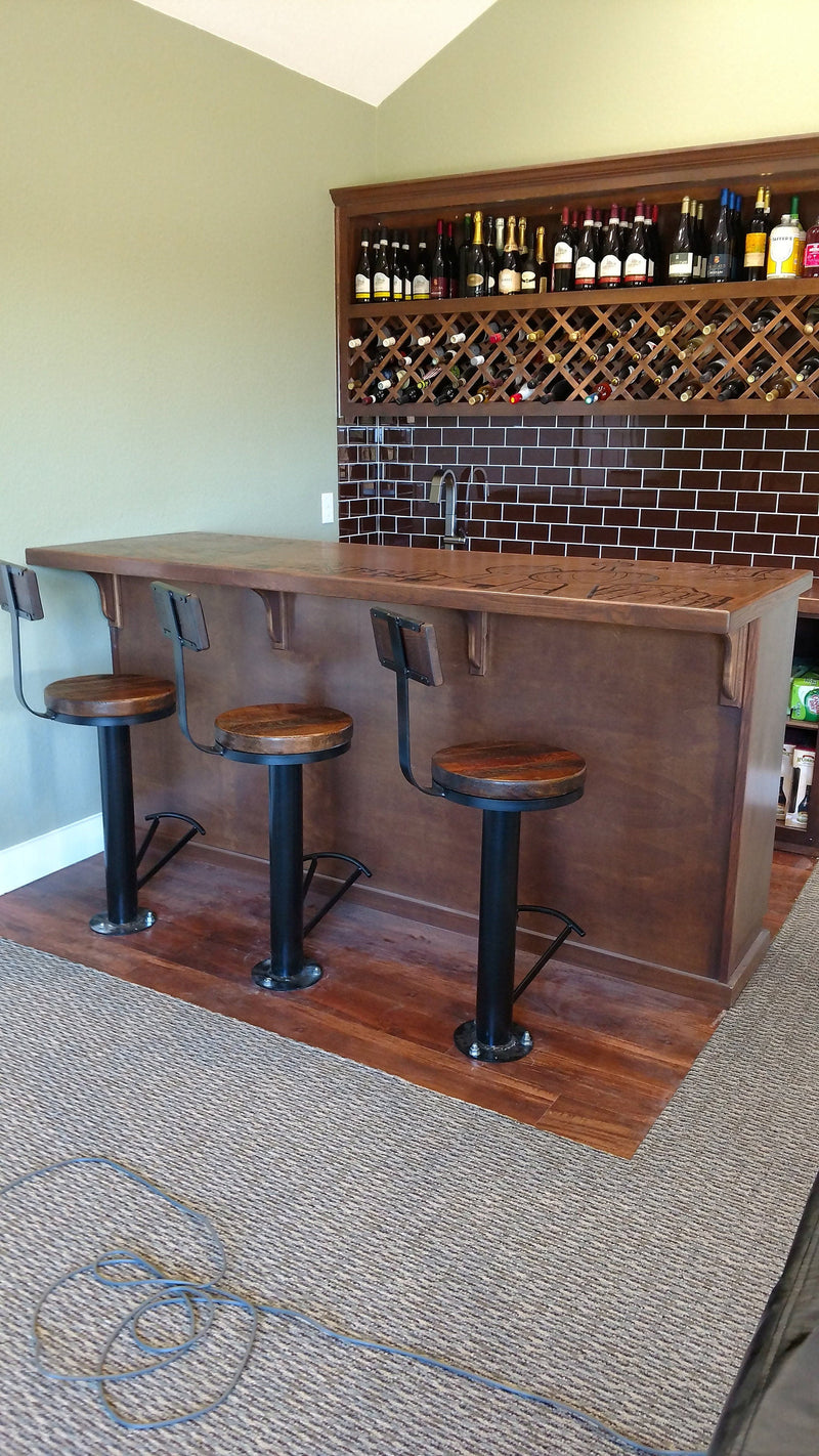 Bolt Down Bar Stools with Circular Footrest, Swivel Bar Stools, Restaurant Bar Stool, Industrial Counter Height Stool with Backrest