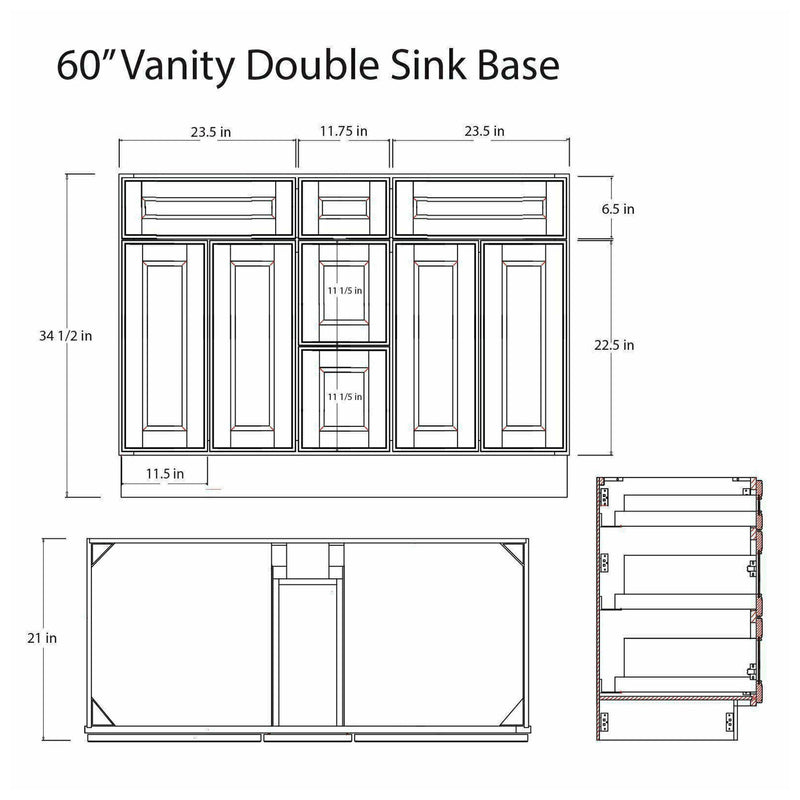 60 Inch Hickory Shaker Double Sink Bathroom Vanity with Drawers