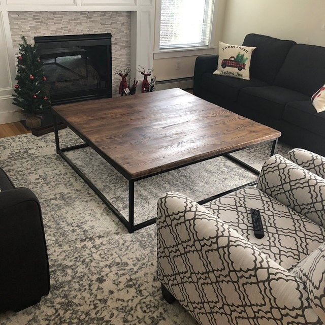 Square coffee table extra large - Wood coffee table rustic modern - Reclaimed wood coffee table