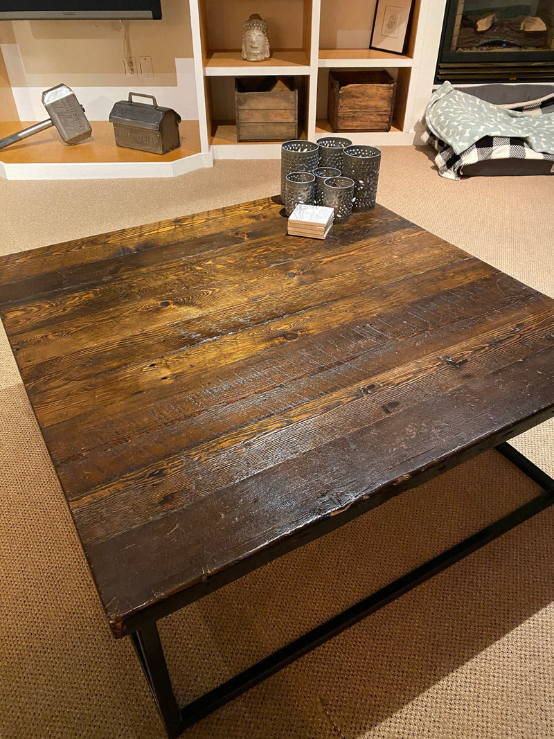 Square coffee table extra large - Wood coffee table rustic modern - Reclaimed wood coffee table