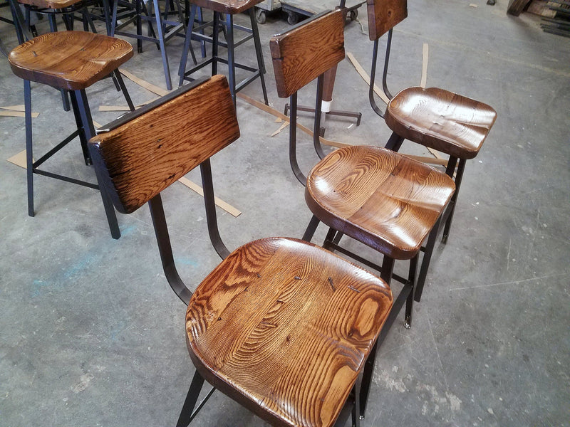 Set of 4 Bar Stools, Swiveling Scooped Seat Brewsters, Tractor Seat Industrial Bar Stool, Counter Stools - Great for commercial or home