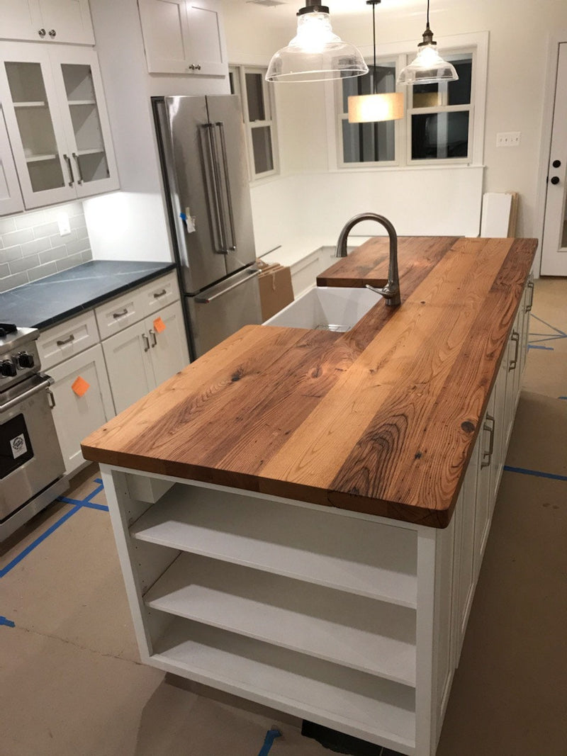 Reclaimed Wormy Chestnut Solid Wood Butcher Block Countertop - Custom sizes - Reclaimed Wood Kitchen Countertops