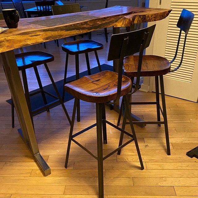 FREE SHIPPING -- Scooped Seat Bar Stools With Backs, Counter Height Stools, Brew Haus Industrial Bar Stools, Reclaimed Wood Bar Stools