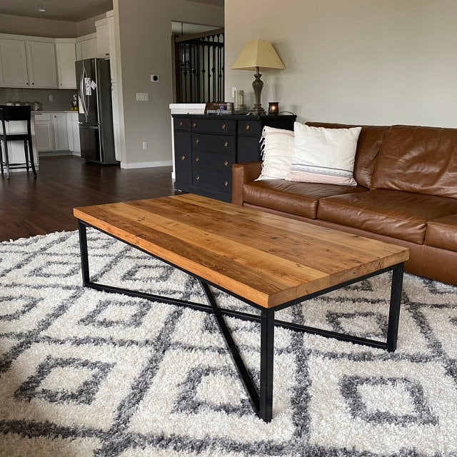 Large Coffee Table, Custom Coffee Table, Wood And Metal Industrial Table, Reclaimed Wood Table, CAMPBELL, Rustic Table, Oversized Boho Table