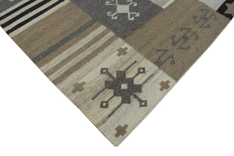 4x6, 5x8, 8x10 Dhurrie Rug, Beige Brown Tribal Pattern Rug