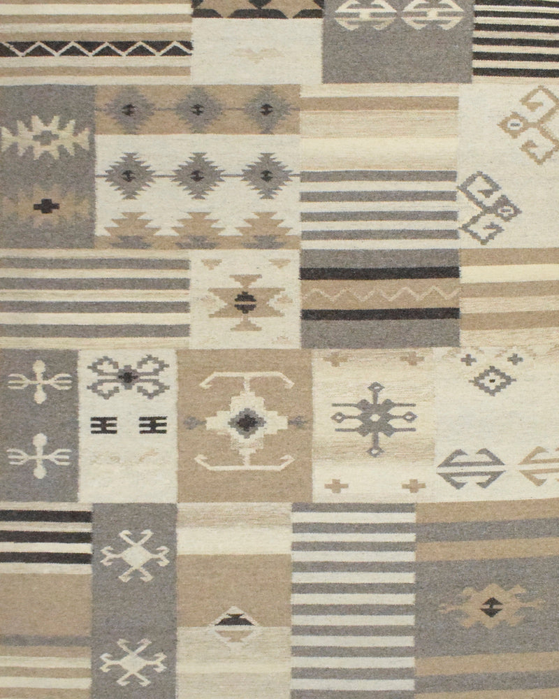 4x6, 5x8, 8x10 Dhurrie Rug, Beige Brown Tribal Pattern Rug