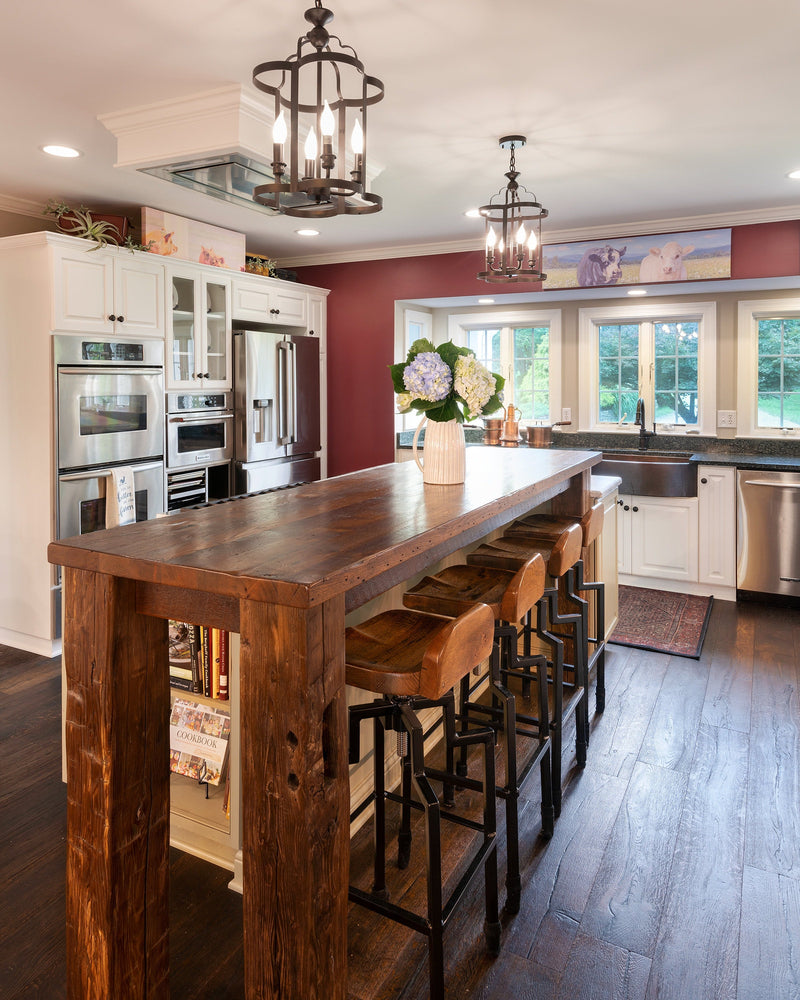 Custom Wormy Chestnut Island Kitchen - Reclaimed Wooden Butcher Block Countertop - Kitchen Solid Wood Counter Top