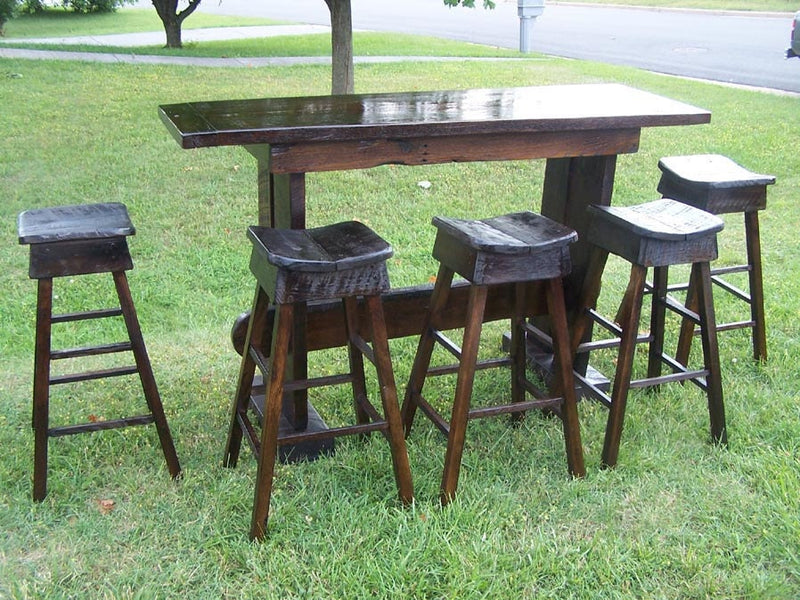 Bar Table And Stools Set, Custom Size And Quantity, Reclaimed Wood Table, Man Cave Decor, Antique Table, Bar Height Table, Pub Table, Oak