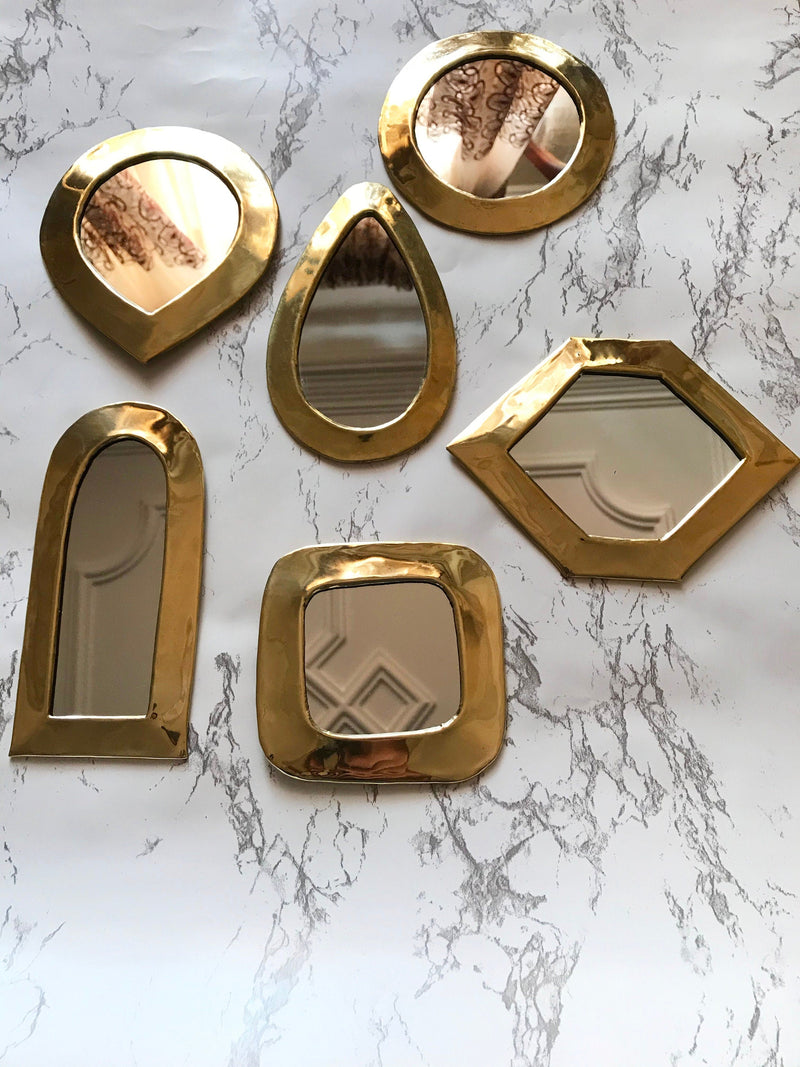 Set of  6 Wall Decorative Mirror -  Unlacquered brass Mirror