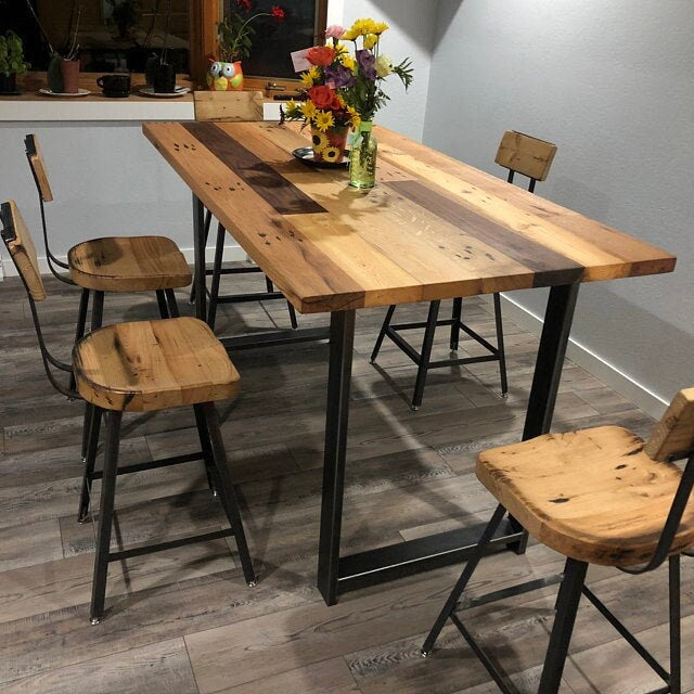 Reclaimed Wood Scooped Seat Bar Stools, Bar Stools Counter Height, Brewster Bar Stools, Farmhouse Bar Stools, Industrial Counter Stools,