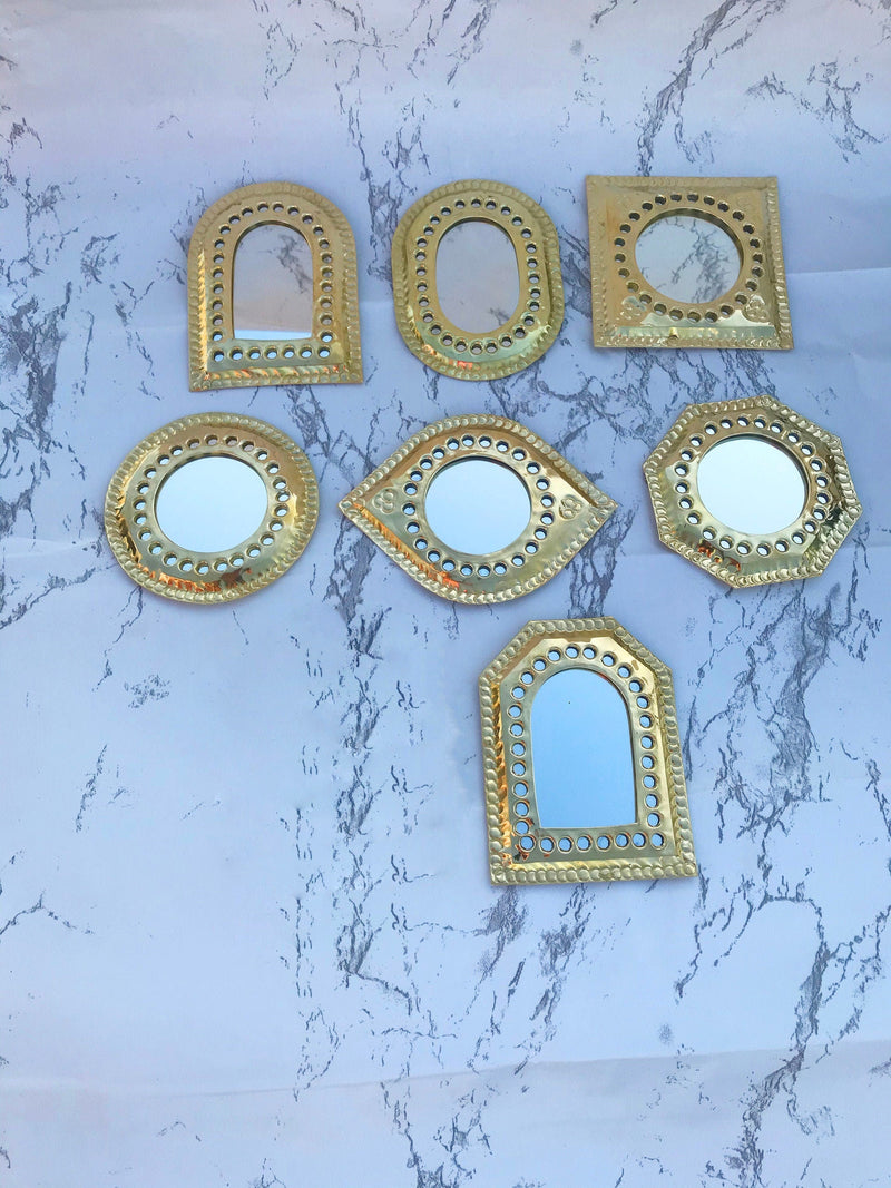 Set of 14 , 7  Small Brass Mirror - Small Decorative Wall Mirrors