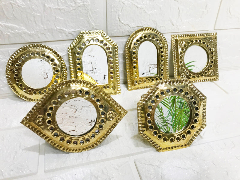 Set of Wall Decorative Mirrors - Brass Small Wall Mirrors