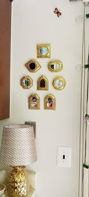 Set of 14 , 7  Small Brass Mirror - Small Decorative Wall Mirrors