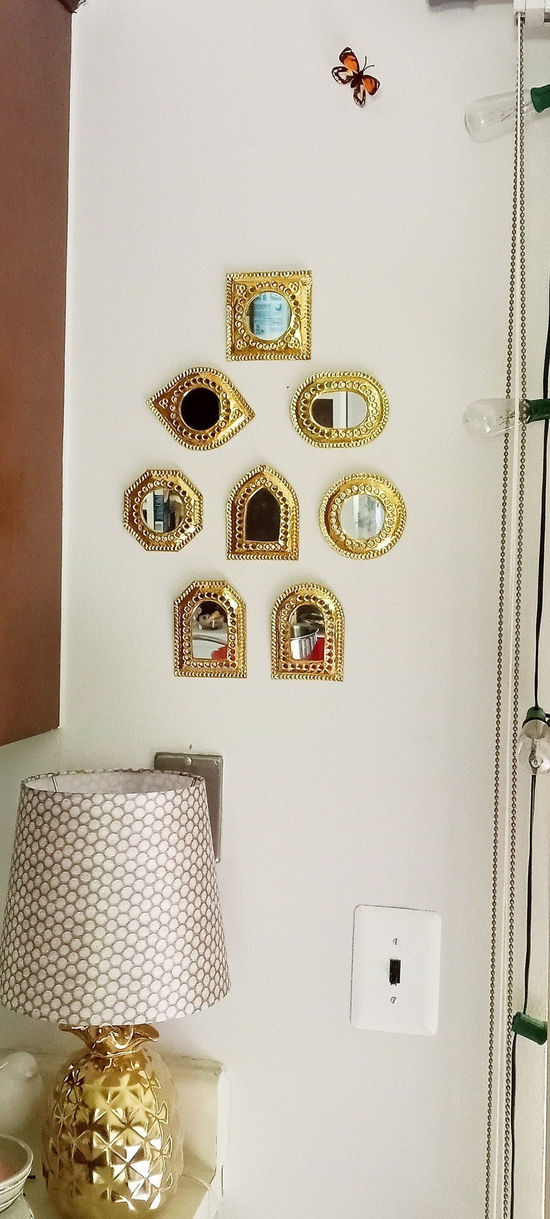 Set of 14 , 7  Small Brass Mirror - Small Decorative Wall Mirrors
