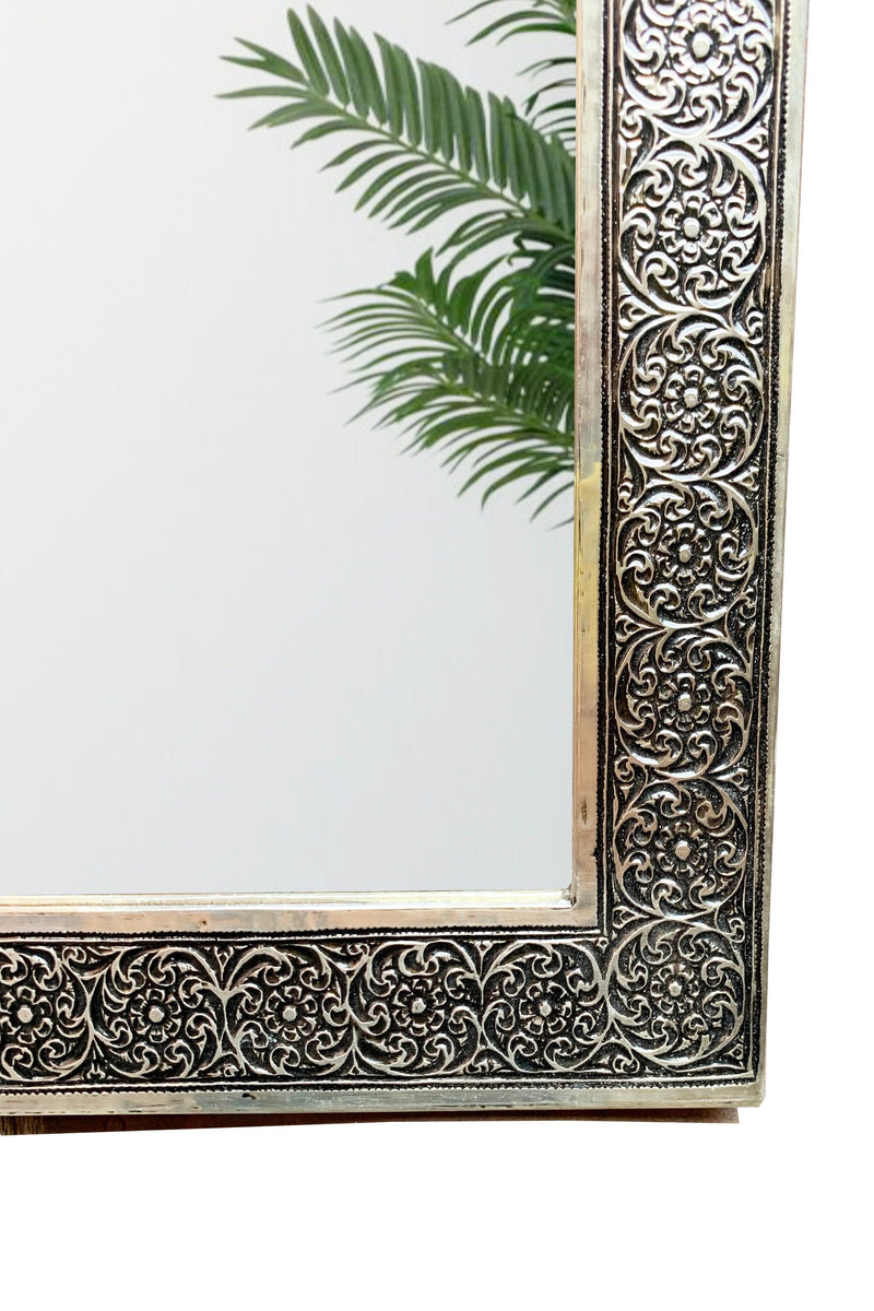 Moroccan Silver Carved Wall Mirror